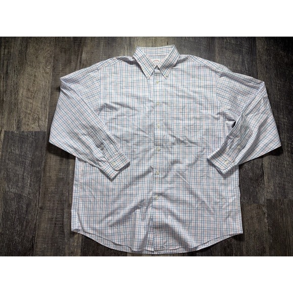 Brooks Brothers Light Blue and Pink Checkered Dress Shirt Size Mens XL - Picture 2 of 7